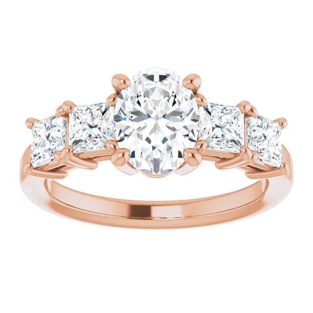 Oval Multi Stone Accent Style Engagement Ring