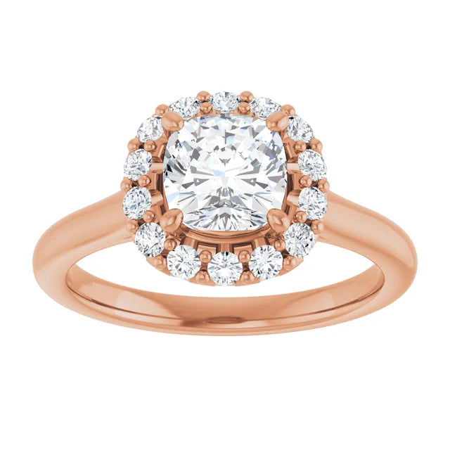 Cushion Halo Solitaire Rose Gold Moissanite Engagement Ring