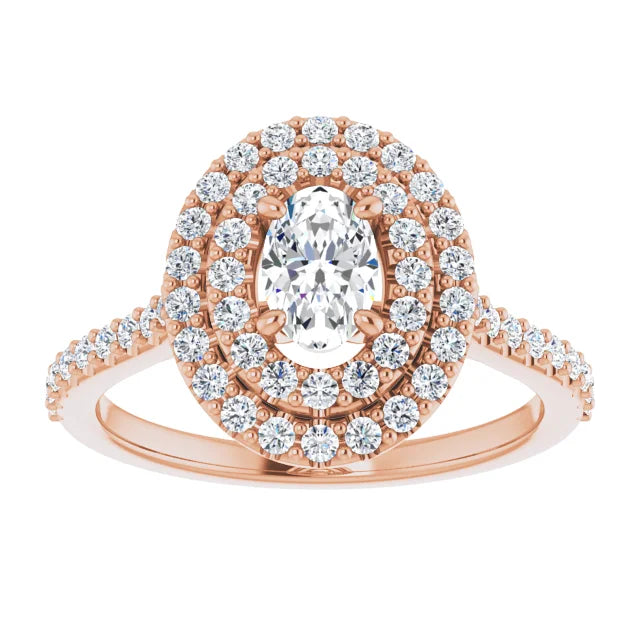 Oval Double Halo Rose Gold Lab Diamond Engagement Ring