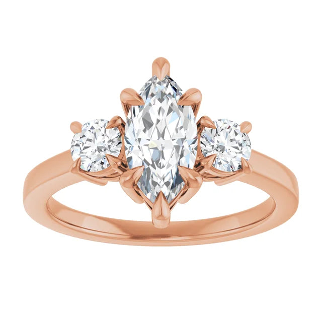 Marquise Rose Gold Tri Stone Moissanite Engagement Ring