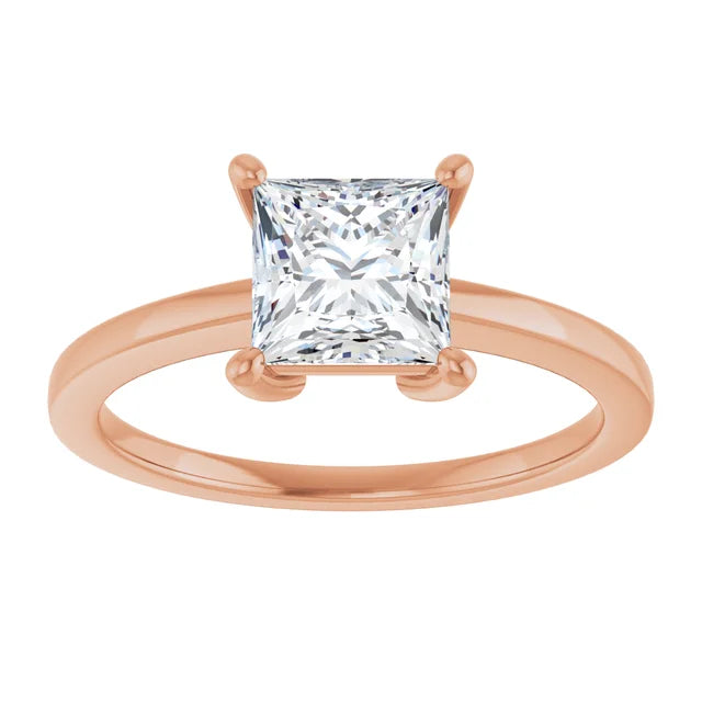 Princess Rose Gold Solitaire Moissanite Engagement Ring