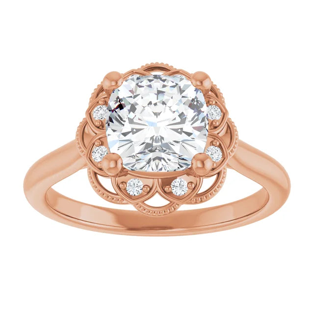 Cushion Rose Gold Halo Moissanite Engagement Ring