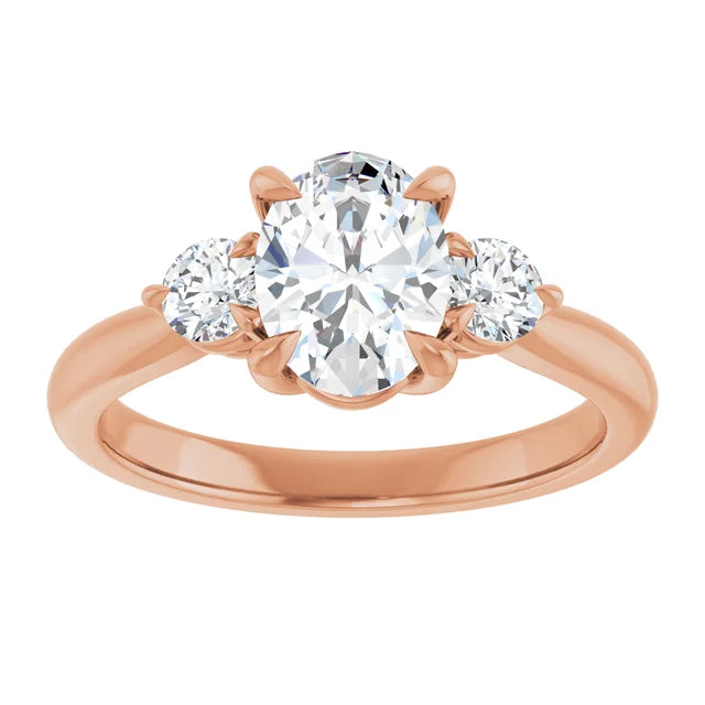 Oval Rose Gold Tri Stone Moissanite Engagement Ring
