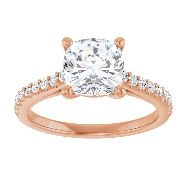 Cushion Rose Gold Pave Style Moissanite Engagement Ring