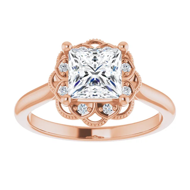Princess Rose Gold Halo Moissanite Engagement Ring