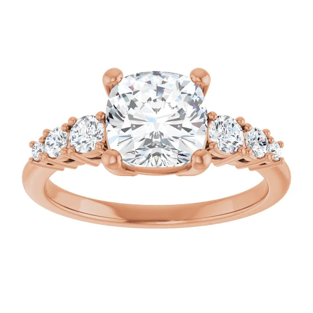 Cushion Multi Stone Accent Style Engagement Ring