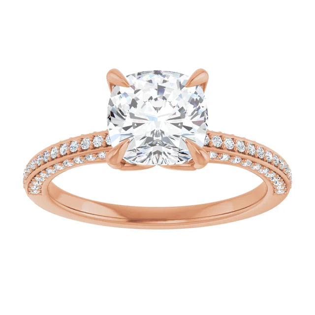 Cushion Rose Gold Pave Moissanite Engagement Ring