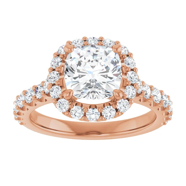 Cushion Rose Gold Halo Moissanite Engagement Ring