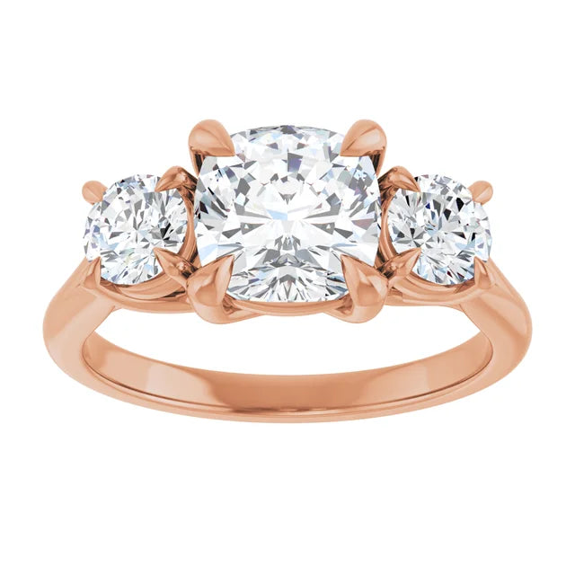Cushion Rose Gold Tri Stone Moissanite Engagement Ring