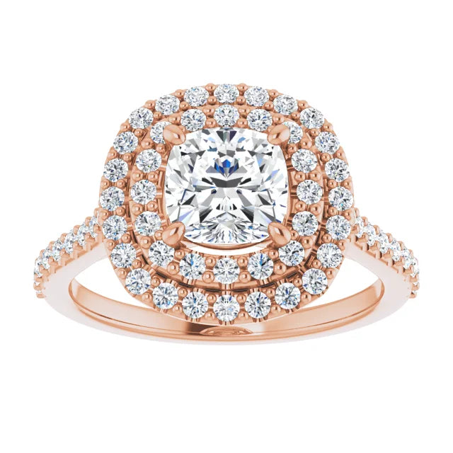 Cushion Double Halo Rose Gold Moissanite Engagement Ring