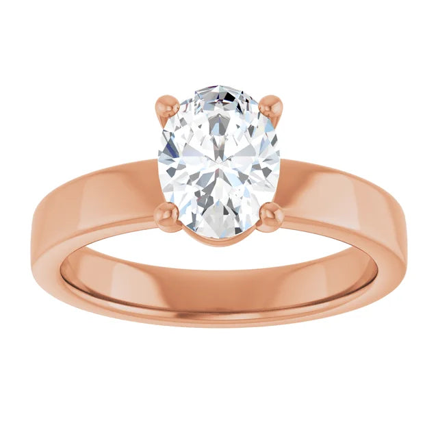 Oval Rose Gold Wide Band Solitaire Moissanite Engagement Ring