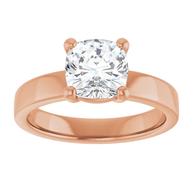 Cushion Rose Gold Wide Band Solitaire Moissanite Engagement Ring