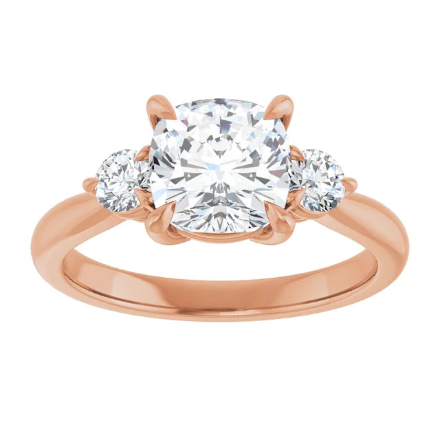 Cushion Rose Gold Tri Stone Moissanite Engagement Ring