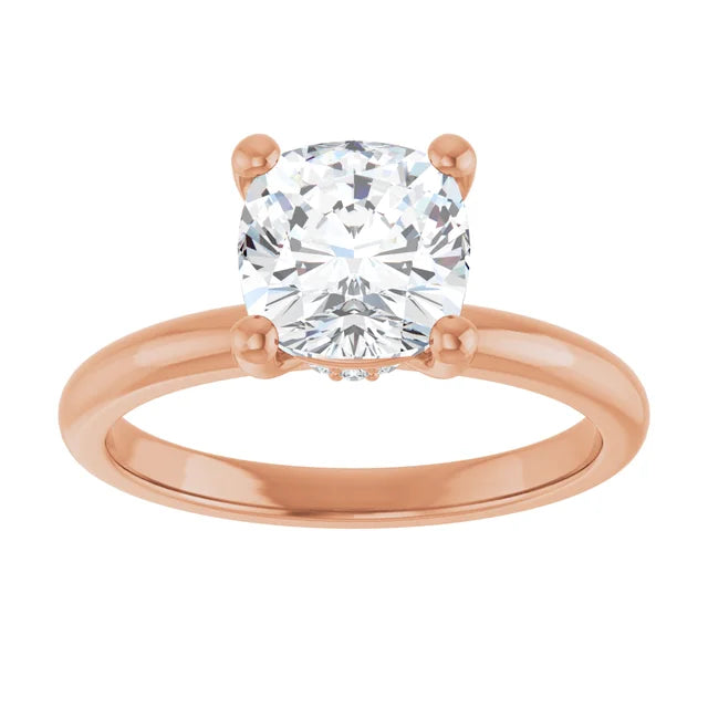 Cushion Low Hidden Halo Solitaire Engagement Ring