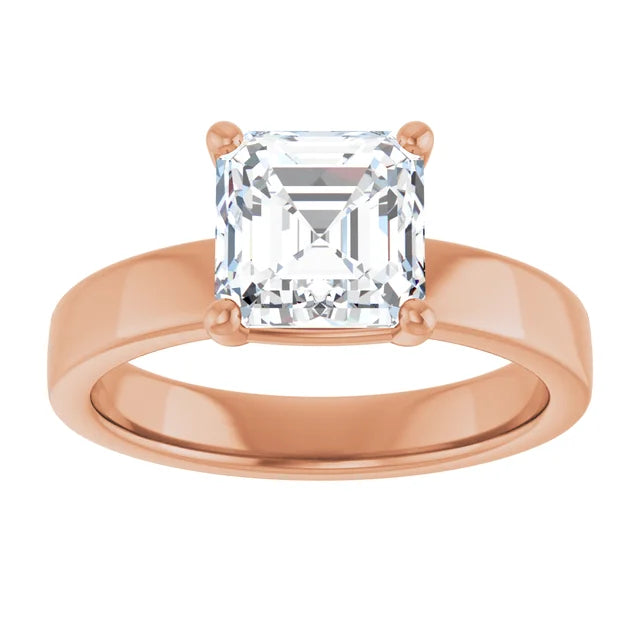 Asscher Wide Band Solitaire Engagement Ring