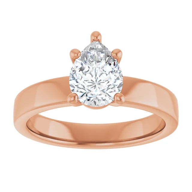 Pear Rose Gold Wide Band Solitaire Moissanite Engagement Ring