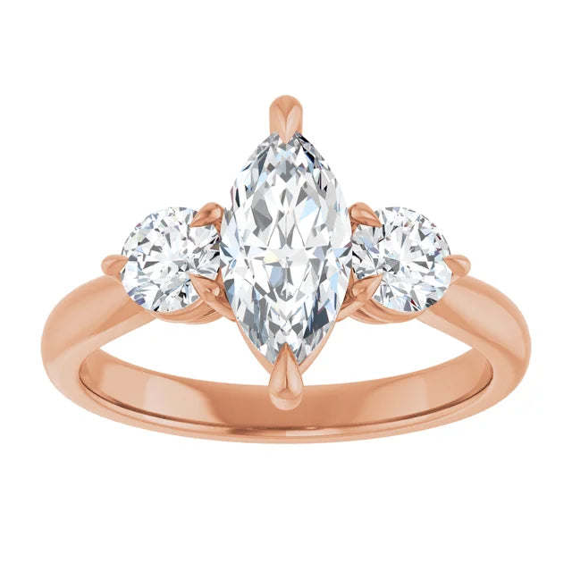 Marquise Rose Gold Tri Stone Moissanite Engagement Ring
