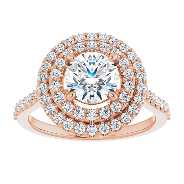 Round Brilliant Double Halo Rose Gold Moissanite Engagement Ring