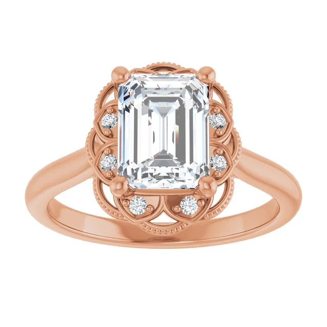 Emerald Rose Gold Halo Moissanite Engagement Ring