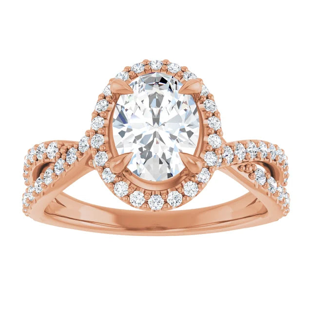 Oval Twist Halo Style Engagement Ring