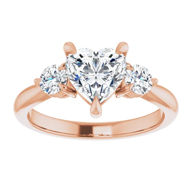 Heart Rose Gold Tri Stone Moissanite Engagement Ring