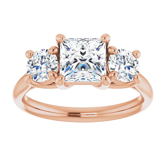 Princess Rose Gold Tri Stone Moissanite Engagement Ring
