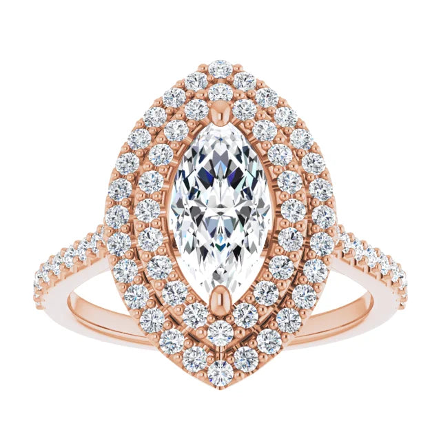 Marquise Double Halo Rose Gold Moissanite Engagement Ring