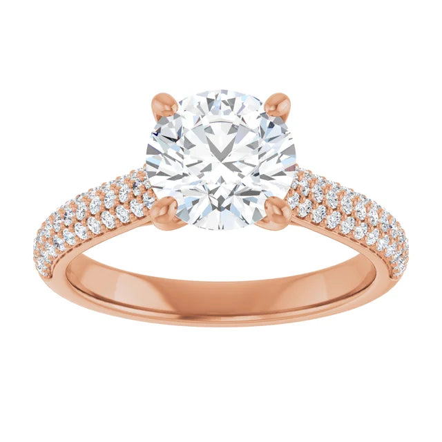 Round Brilliant Rose Gold Pave Moissanite Engagement Ring