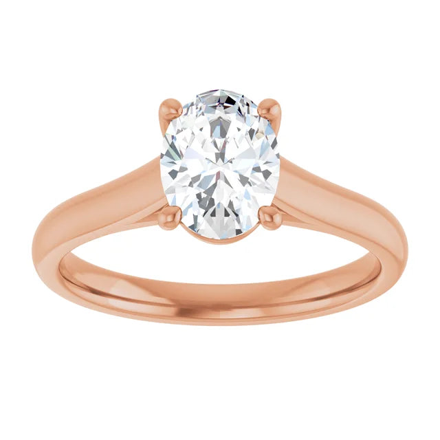 Four Claw Oval Rose Gold Solitaire Moissanite Engagement Ring
