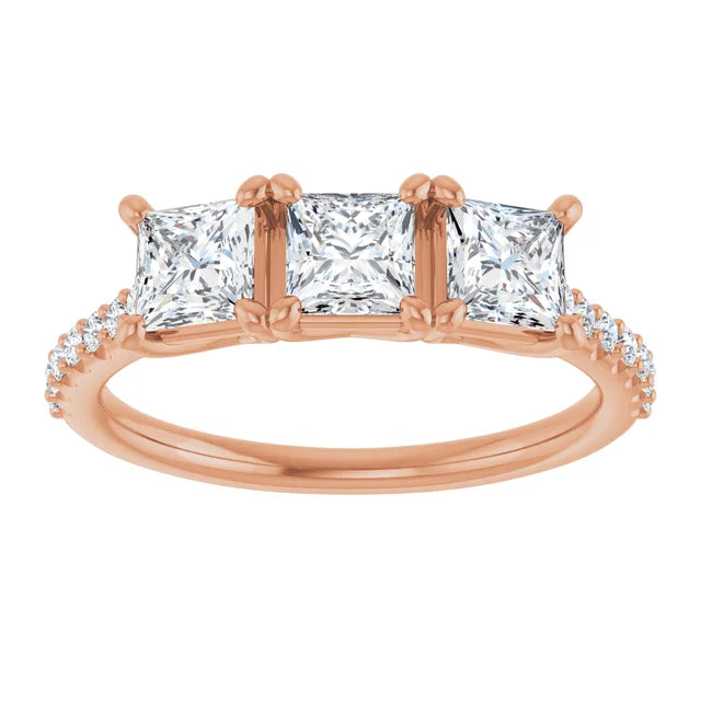 Princess Tri -Stone Style Engagement Ring