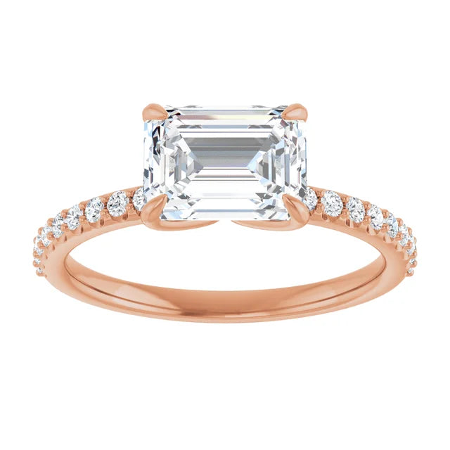 Emerald Rose Gold East West Pave Moissanite Engagement Ring