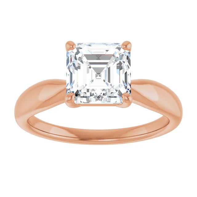 Asscher Rose Gold Solitaire Moissanite Engagement Ring