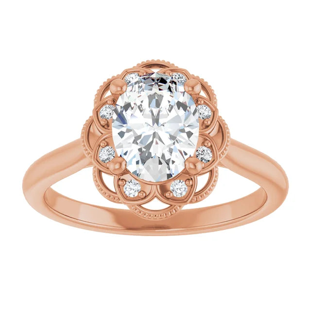 Oval Rose Gold Halo Moissanite Engagement Ring