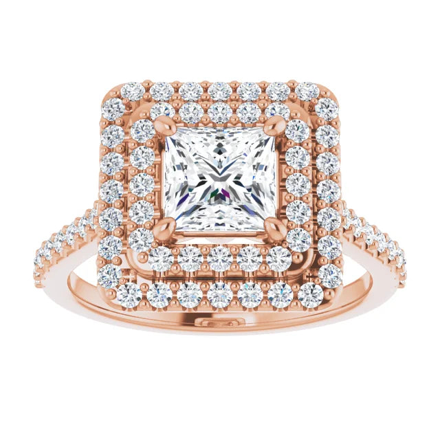 Princess Double Halo Rose Gold Moissanite Engagement Ring