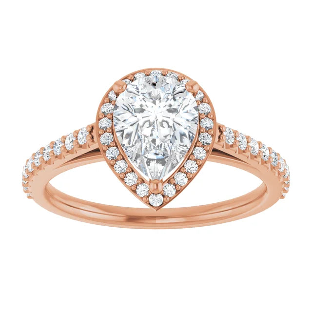 Pear Rose Gold Halo Moissanite Engagement Ring