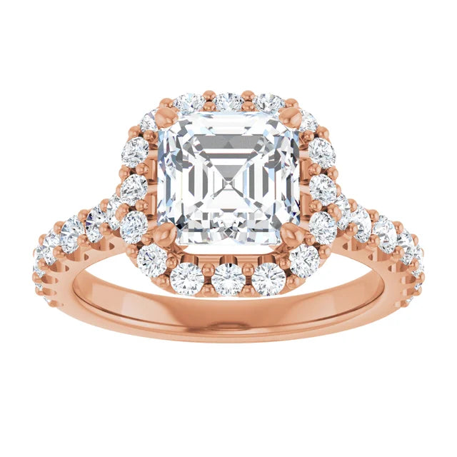 Asscher Rose Gold Halo Moissanite Engagement Ring