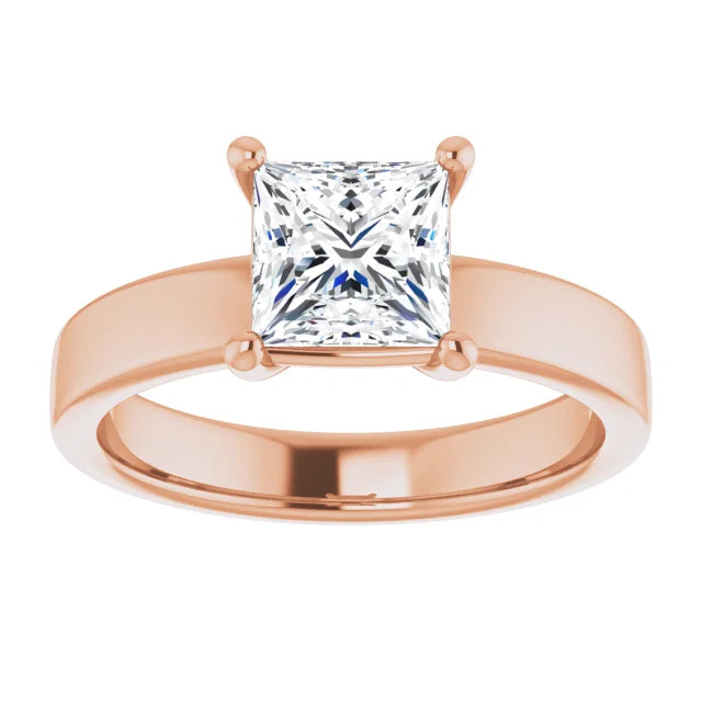 Princess Rose Gold Wide Band Solitaire Moissanite Engagement Ring