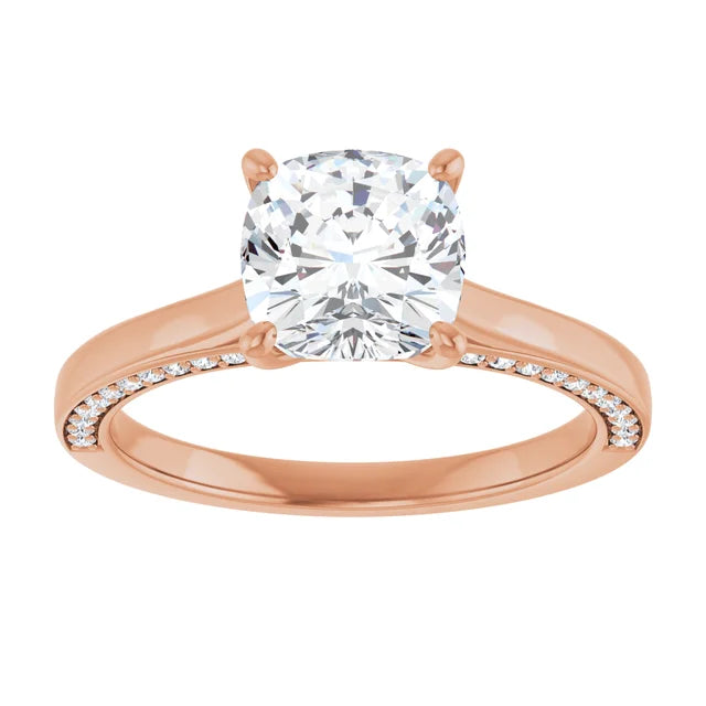 Cushion Solitaire & Hidden Diamond Band Engagement Ring