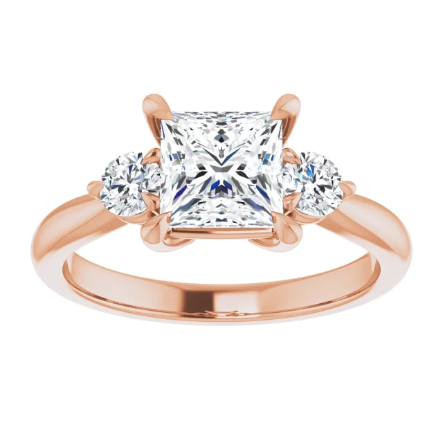 Princess Rose Gold Tri Stone Moissanite Engagement Ring