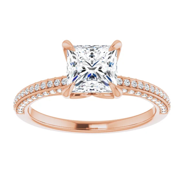 Princess Rose Gold Pave Moissanite Engagement Ring