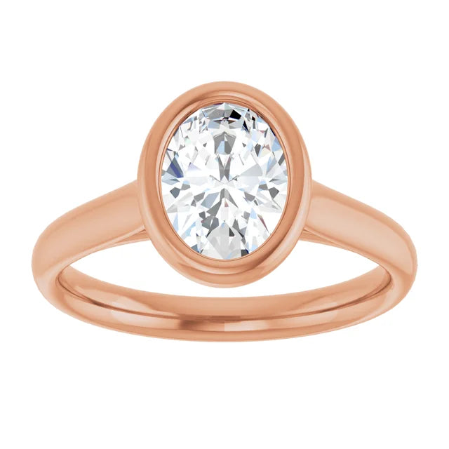 Oval Solitaire Rose Gold Bezel Moissanite Engagement Ring