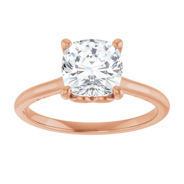 Cushion Rose Gold Four Claw Solitaire Moissanite Engagement Ring