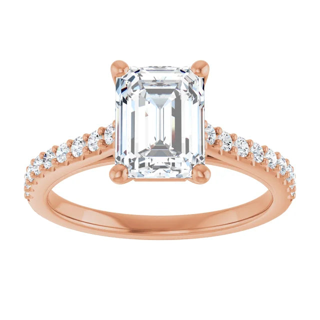 Emerald Rose Gold Pave Style Moissanite Engagement Ring