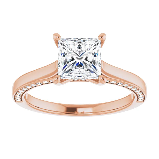 Princess Rose Gold Solitaire Moissanite Engagement Ring