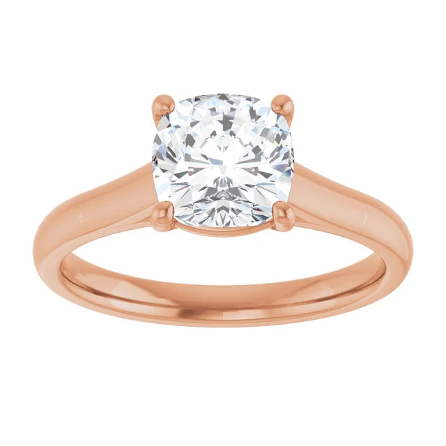 Four Claw Cushion Rose Gold Solitaire Moissanite Engagement Ring