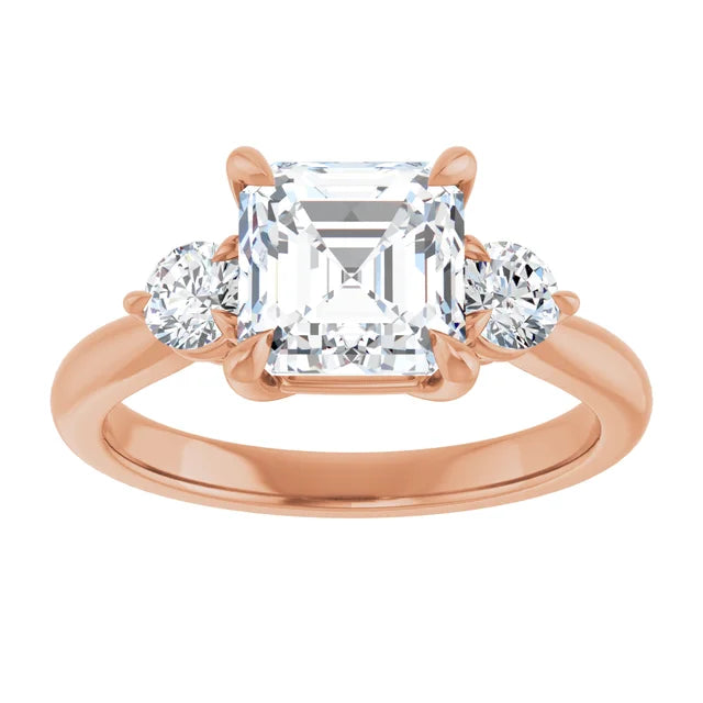 Asscher Rose Gold Tri Stone Moissanite Engagement Ring