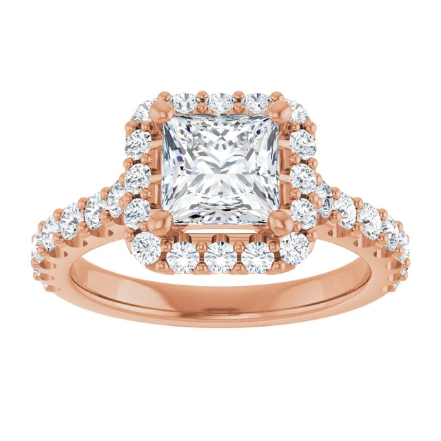 Princess Rose Gold Halo Moissanite Engagement Ring