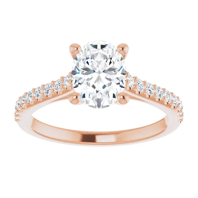 Oval Rose Gold Pave Style Moissanite Engagement Ring