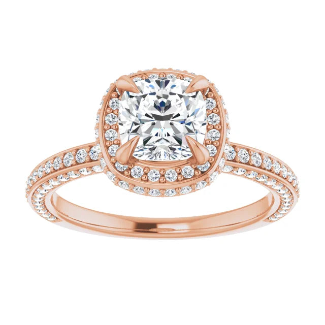 Cushion Rose Gold Halo Pave Style Moissanite Engagement Ring