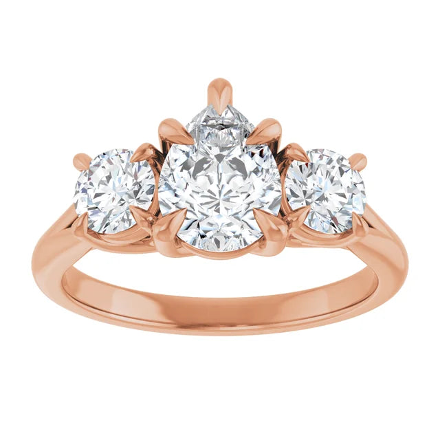 Pear Rose Gold Tri Stone Moissanite Engagement Ring
